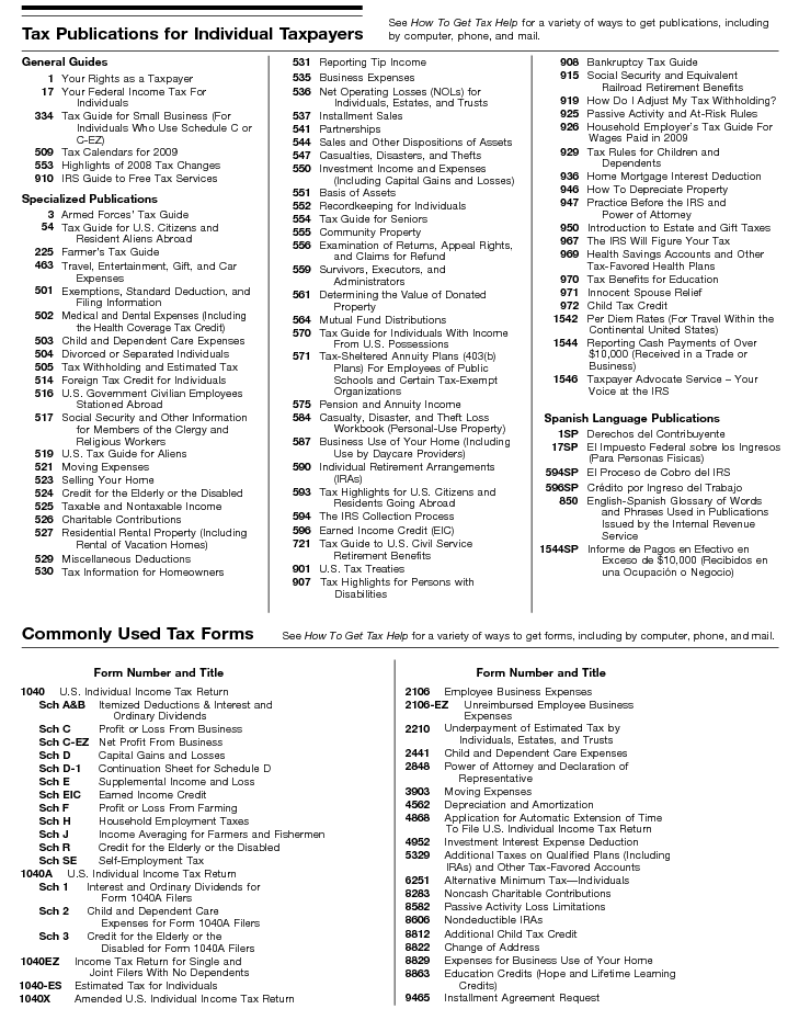 Tax Publications for Individual Taxpayers and Commonly Used Tax Forms